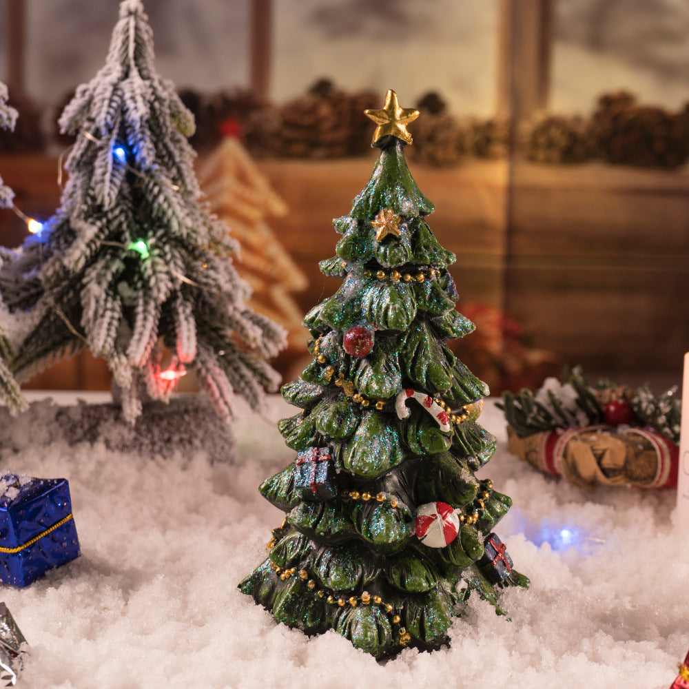 Christmas Tree Figurine - Festive Resin Decoration with Ornaments, 17cm Holiday Decor 3