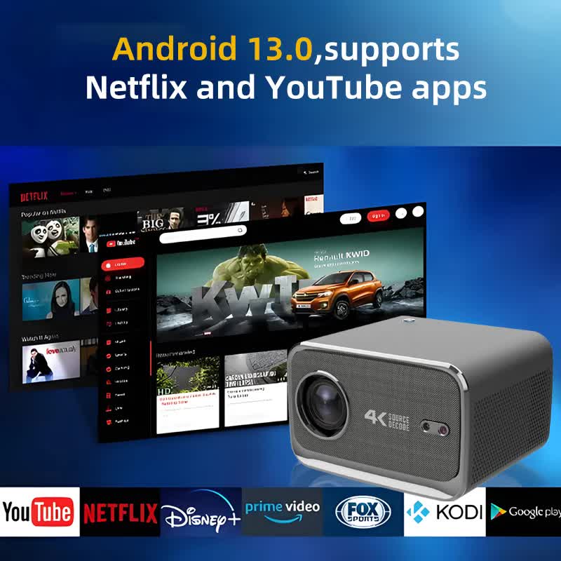 P20 1080P Smart Projector with 4K Decoding, Wi-Fi 6, Bluetooth 5.2, and Android 13.0(211.2*184.72*136.5mm) 4