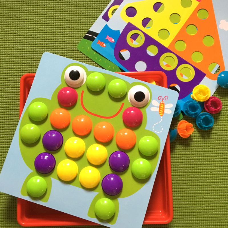 Creative Button Art Toy Set for Kids - 46 Colorful Buttons with 10 Unique Pictures - Educational Color Matching Puzzle for Ages 3+ 2