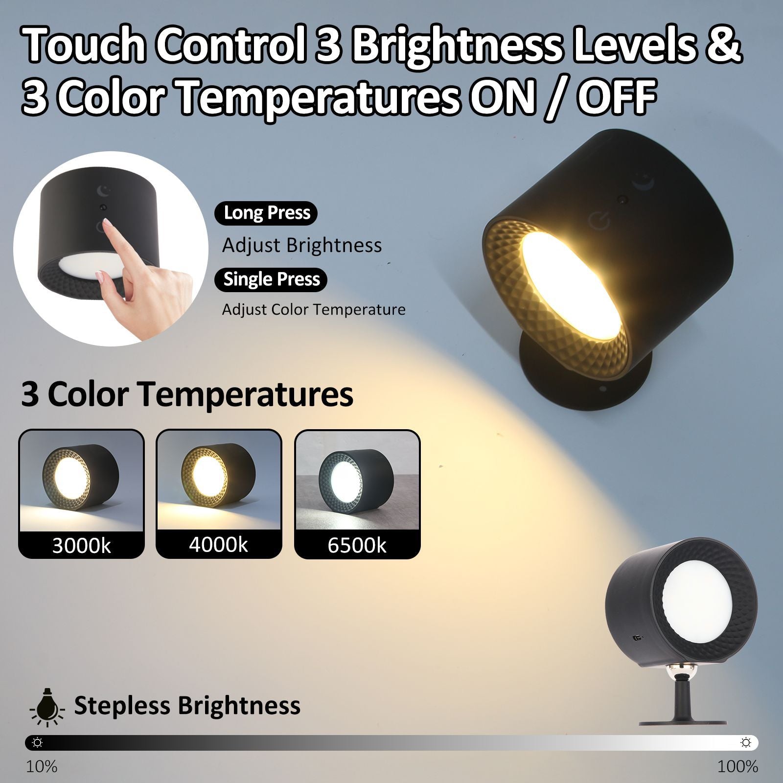Touch-Control LED Night Light with 3 Brightness Levels & 3 Color Temperatures - Adjustable Stepless Dimming for Home & Office 4