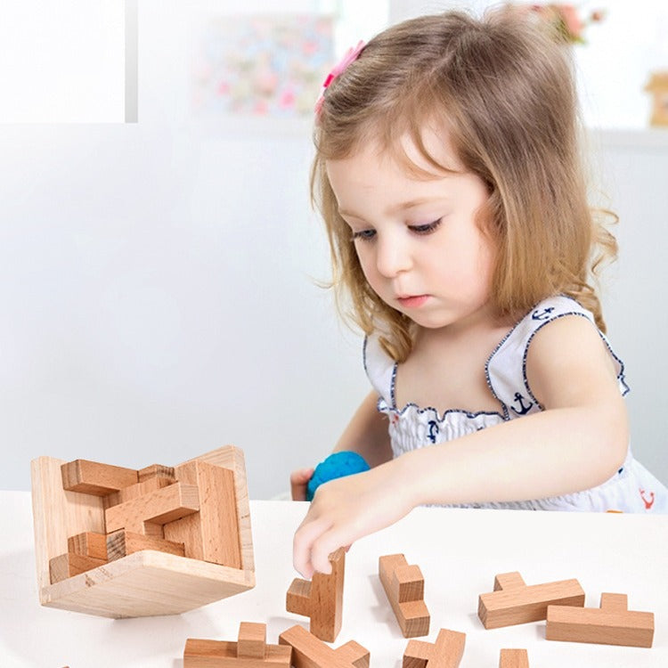 Wooden Brain Teaser Puzzle - 3D Cube Puzzle Game for Adults and Kids - Natural Wood Block Puzzle (2.75 Inches) 3