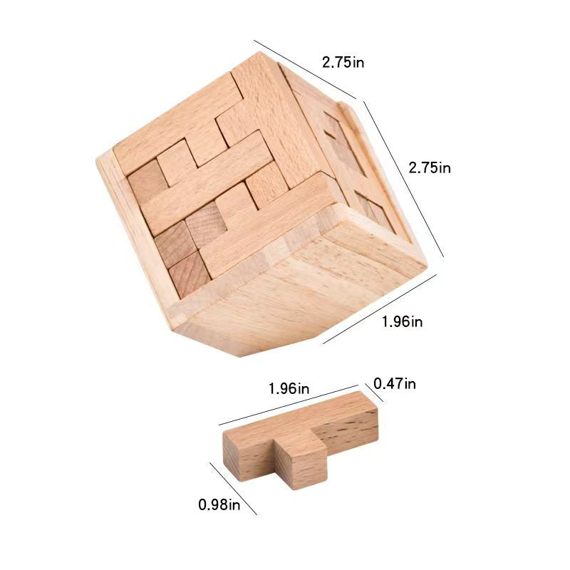 Wooden Brain Teaser Puzzle - 3D Cube Puzzle Game for Adults and Kids - Natural Wood Block Puzzle (2.75 Inches) 4