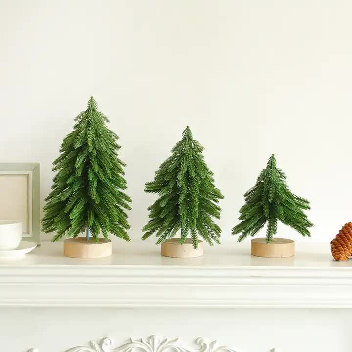 Miniature Artificial Pine Tree Decoration - 11.42 Inch Tabletop Christmas Tree with Wooden Base 3
