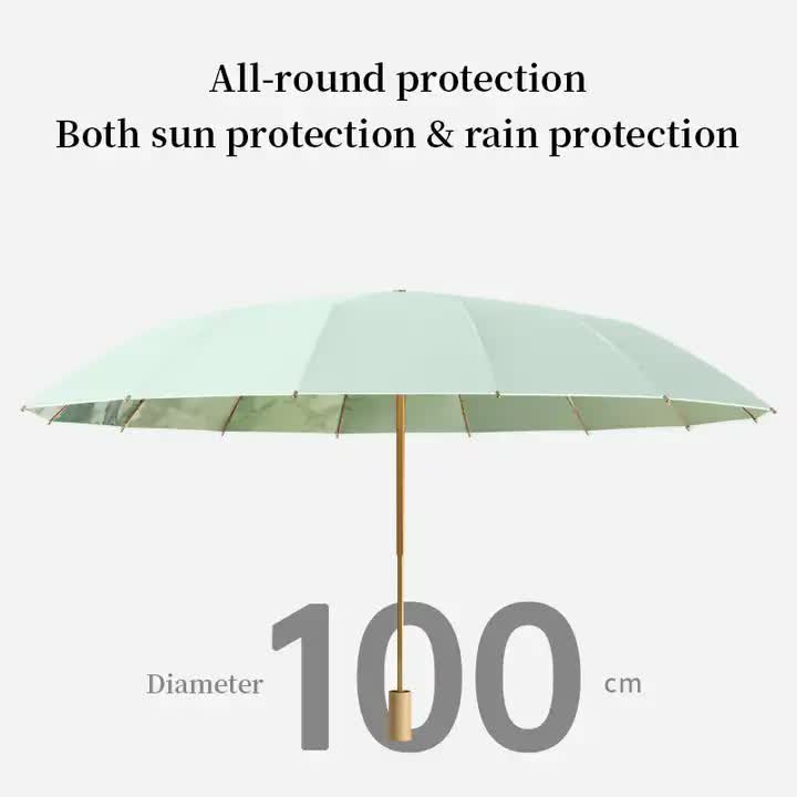 Traditional Chinese Style Folding Umbrella - Yellow Floral Design with 16-Rib Structure 3