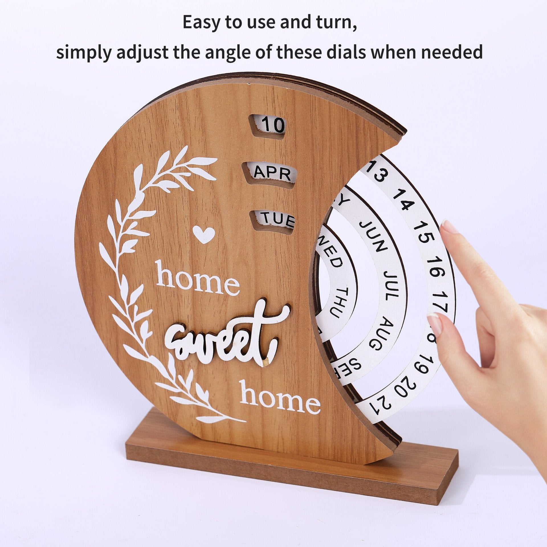 Rustic Perpetual Wooden Calendar | Decorative Home & Desk Accessory 20*18cm Moon shape 3