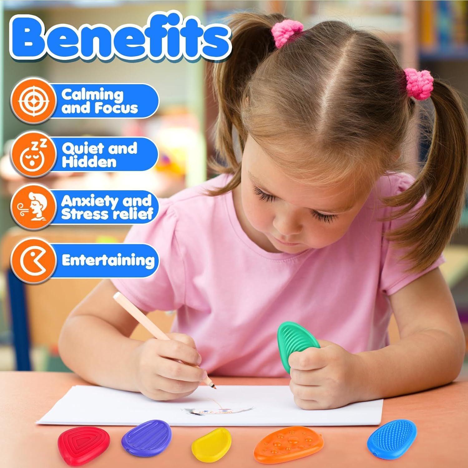 Sensory Worry Stones for Kids | 6-Piece Fidget Stress Relief Set for Ages 3+(2 set, 12PCS in total) 3