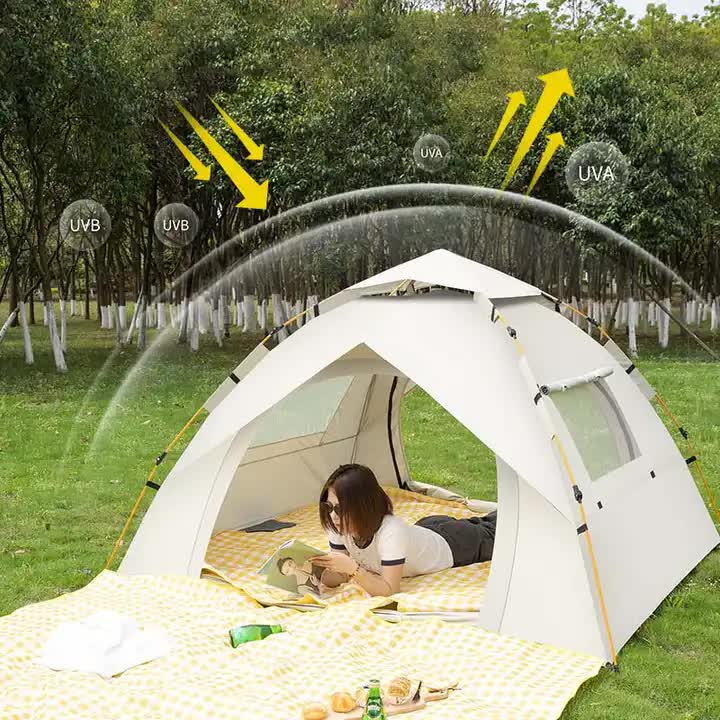 Khaki 3-4 Person Lightweight Camping Tent (210*200*135cm) | UV Protection Silver Coated, Dual Doors & Windows 4