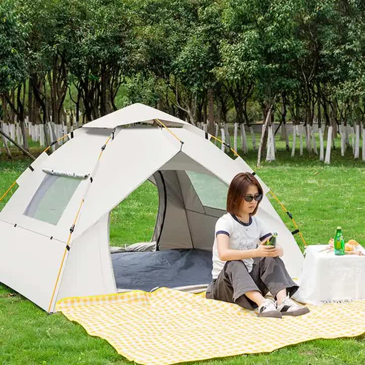 Dark Green 3-4 Person Lightweight Camping Tent (210*200*135cm) | UV Protection Silver Coated, Dual Doors & Windows 3