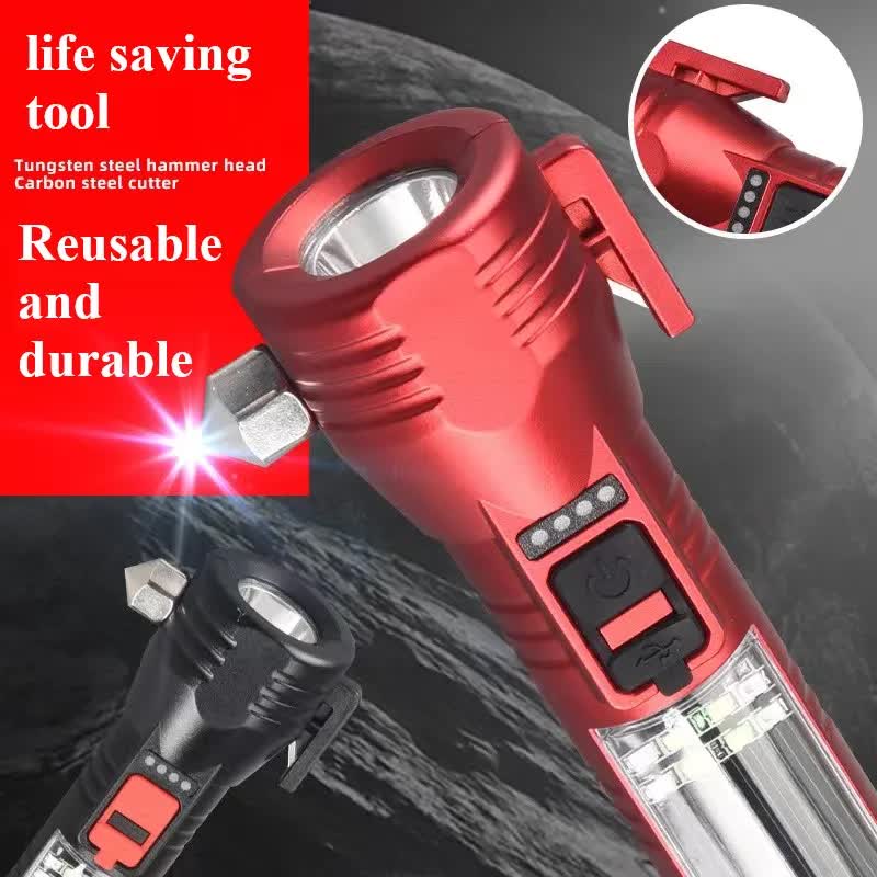 Multi-Functional Safety Flashlight– Rechargeable Waterproof Emergency Torch with USB Charging, High-Lumen for Outdoor and Survival Use (Red) 3