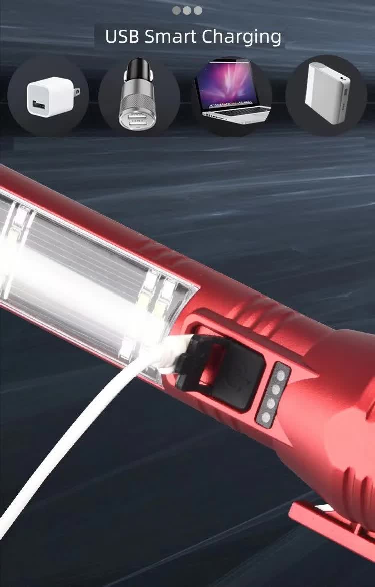 Multi-Functional Safety Flashlight– Rechargeable Waterproof Emergency Torch with USB Charging, High-Lumen for Outdoor and Survival Use (Red) 4