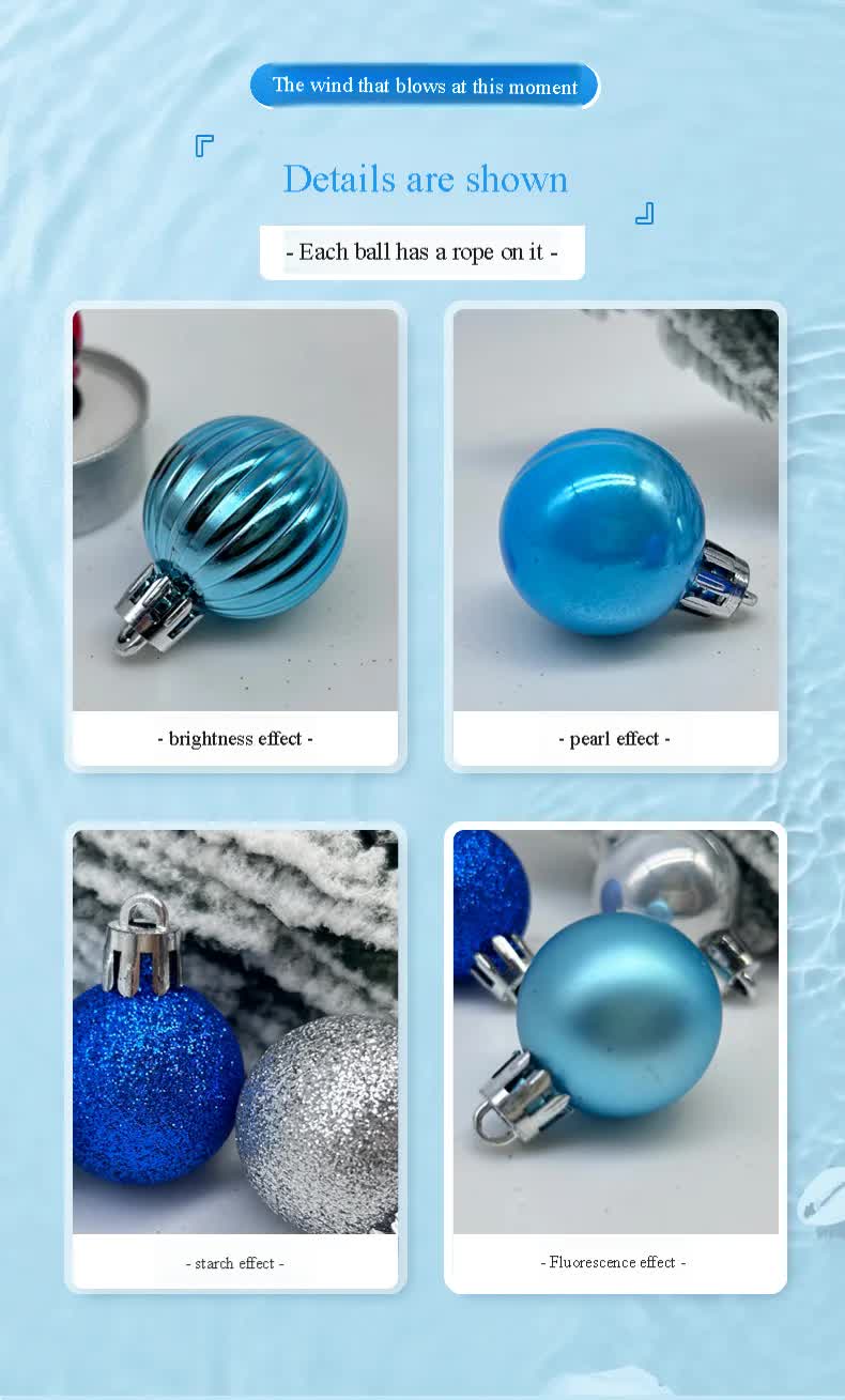 49-Piece Christmas Ornament Set - 3cm Blue, Silver Baubles for Christmas Tree Decoration 3