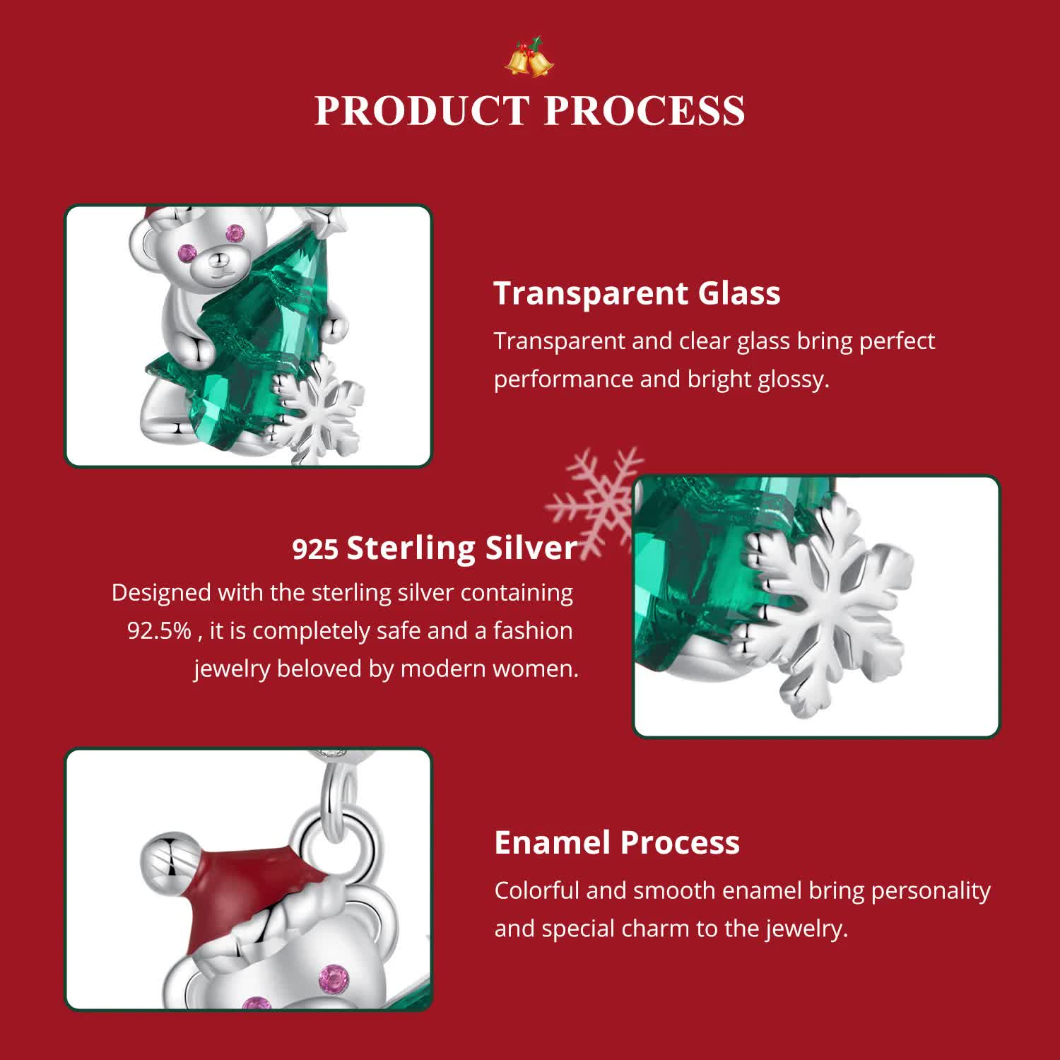 Sterling Silver Santa Bear Pendant - Holiday Pendant with Green Christmas Tree and Santa Hat Design(weighs approximately 2.8g) 4