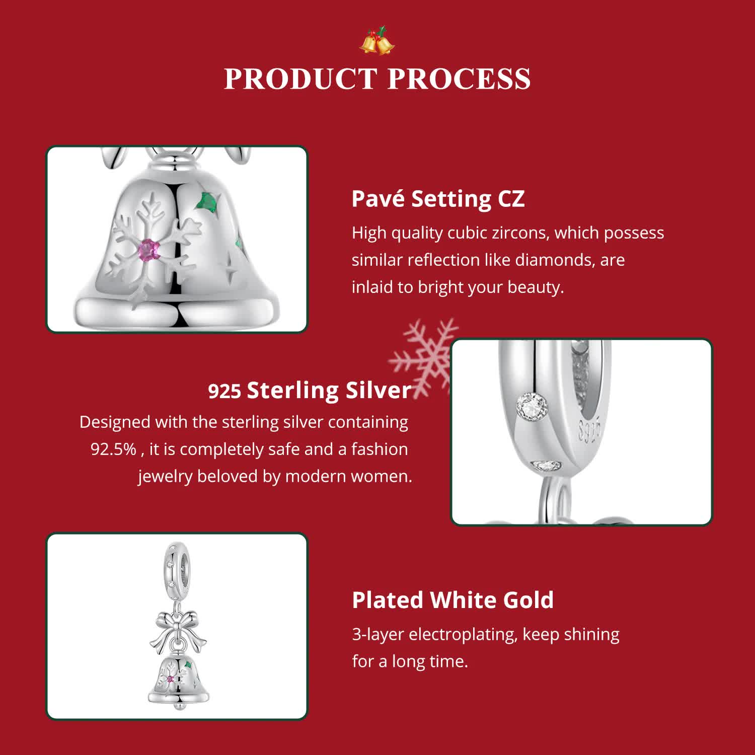 Sterling Silver Bell Charm - Festive Christmas Pendant with Colorful  Accents (weighs approximately 2.2g) 4