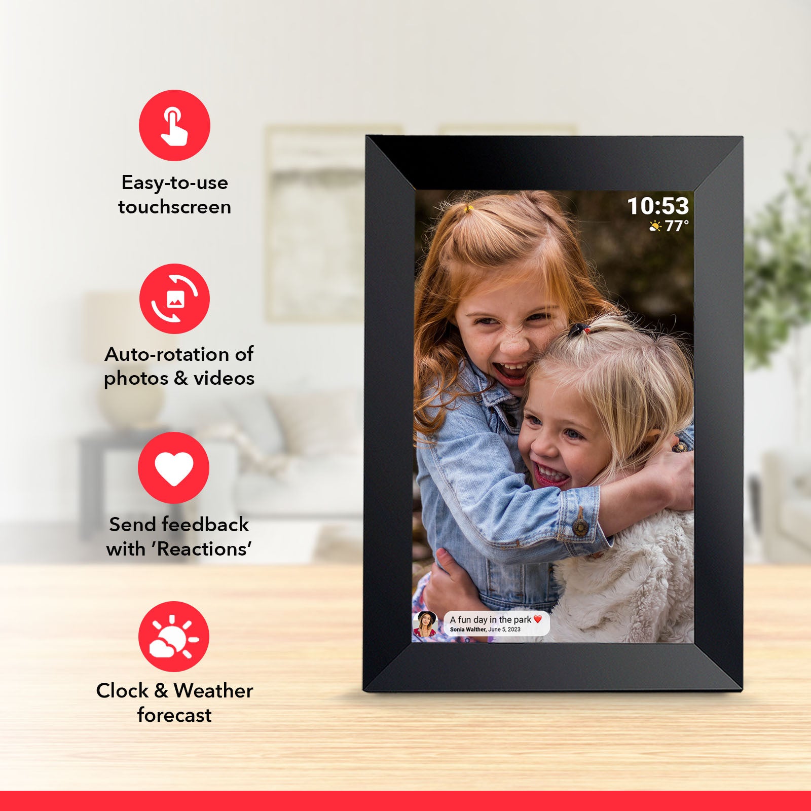 White 32GB Storage 10-Inch WiFi Digital Photo Frame | HD Display + Remote Photo/Video Sharing via App | 3