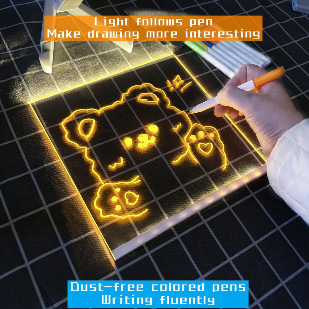 20*20 cm DIY Erasable Children's Drawing Board - LED Light Blackboard with Stand for Writing and Doodling 3