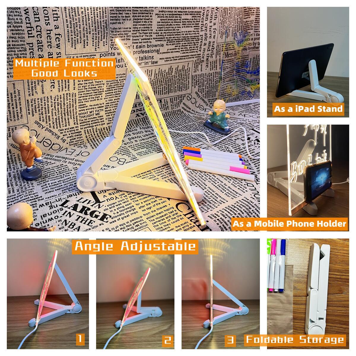 20*20 cm DIY Erasable Children's Drawing Board - LED Light Blackboard with Stand for Writing and Doodling 4