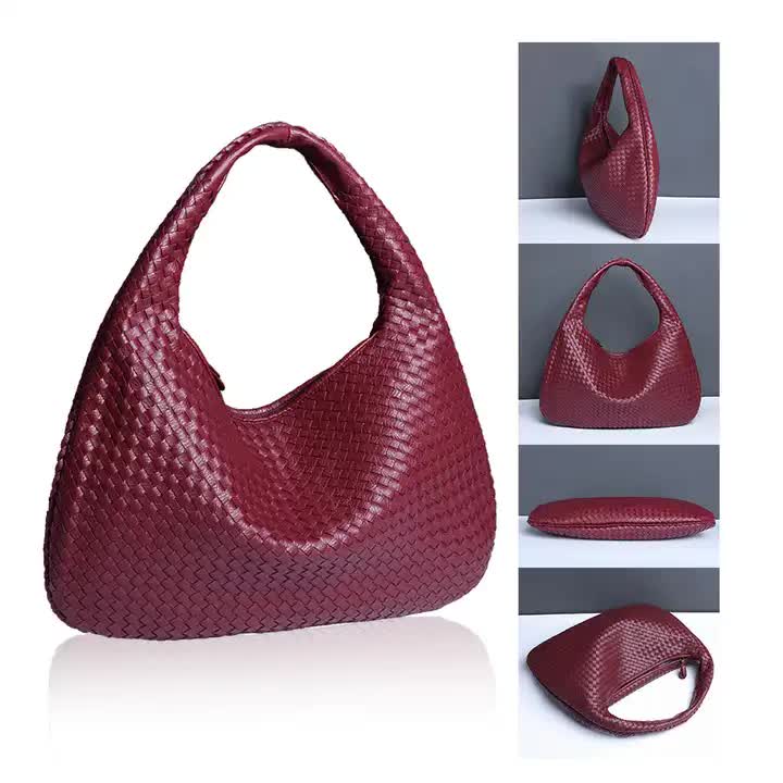 Army Green Elegant Woven PU Leather Hobo Bag - Stylish Large-Capacity Shoulder Handbag for Women 4