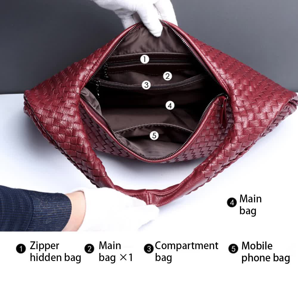 White Elegant Woven PU Leather Hobo Bag - Stylish Large-Capacity Shoulder Handbag for Women 4