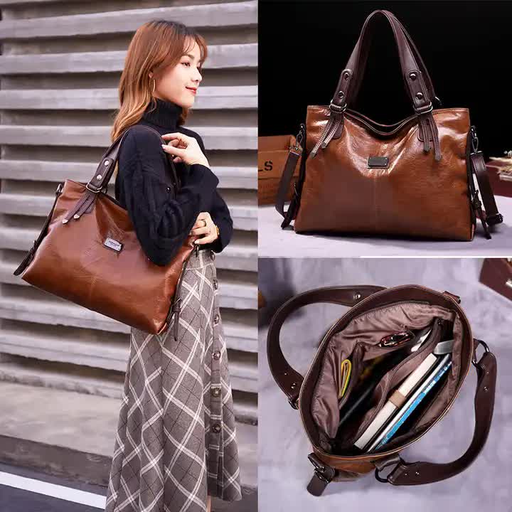 Classic Vintage PU Leather Handbag-Spacious Shoulder and Crossbody Tote for Women (Brown) 3