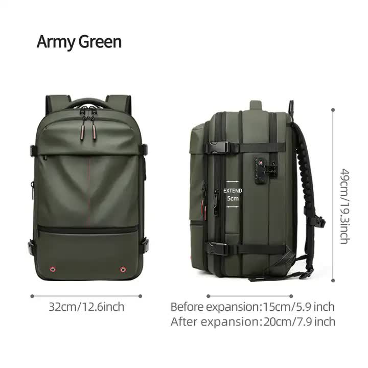 Army Green Expandable Waterproof Laptop Backpack - Fits 17-Inch Laptop, Anti-Theft Design, Travel Friendly 4