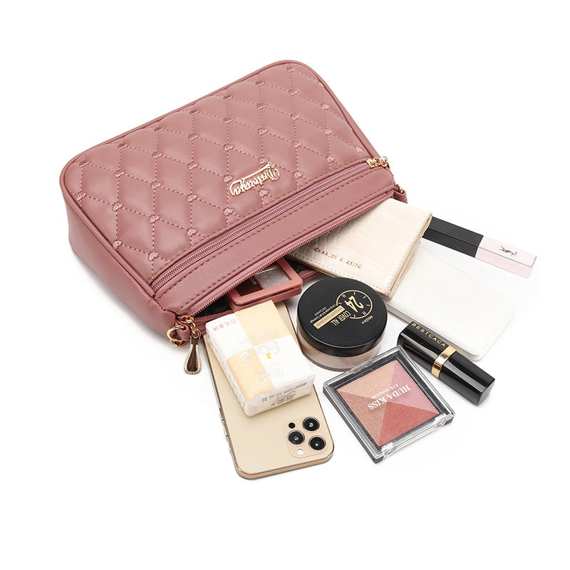 White PU Leather Quilted Crossbody Bag for Women - Compact Multi-Compartment Shoulder Purse 3
