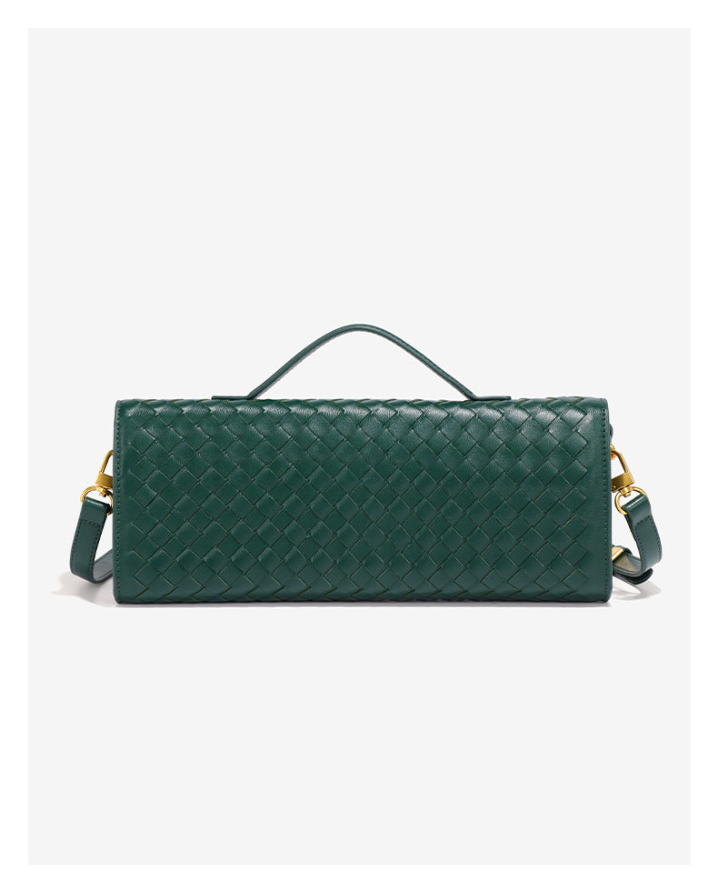 Black Luxury Woven PU Leather Clutch - Elegant Women's Evening Baguette Bag with Adjustable Shoulder Strap 5