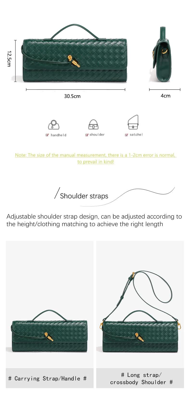 Deep Green Luxury Woven PU Leather Clutch - Elegant Women's Evening Baguette Bag with Adjustable Shoulder Strap 3