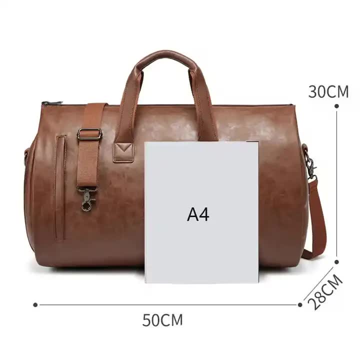 Brown PU Leather Travel Duffel Bag - Large Capacity Waterproof Suit Bag with Shoe Compartment 5