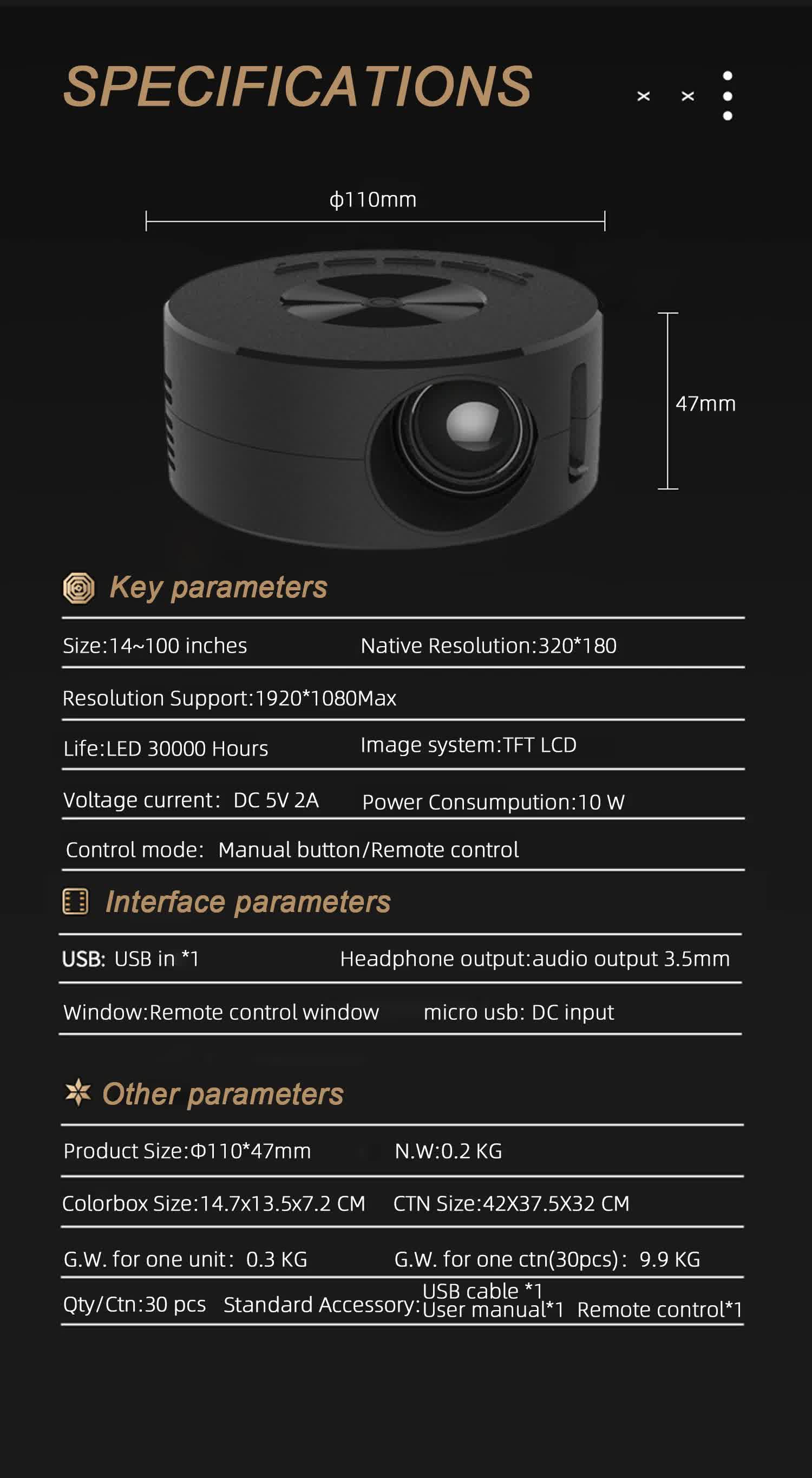 Portable Mini Projector with Smartphone Screen Sync, USB, and HDMI Input 3