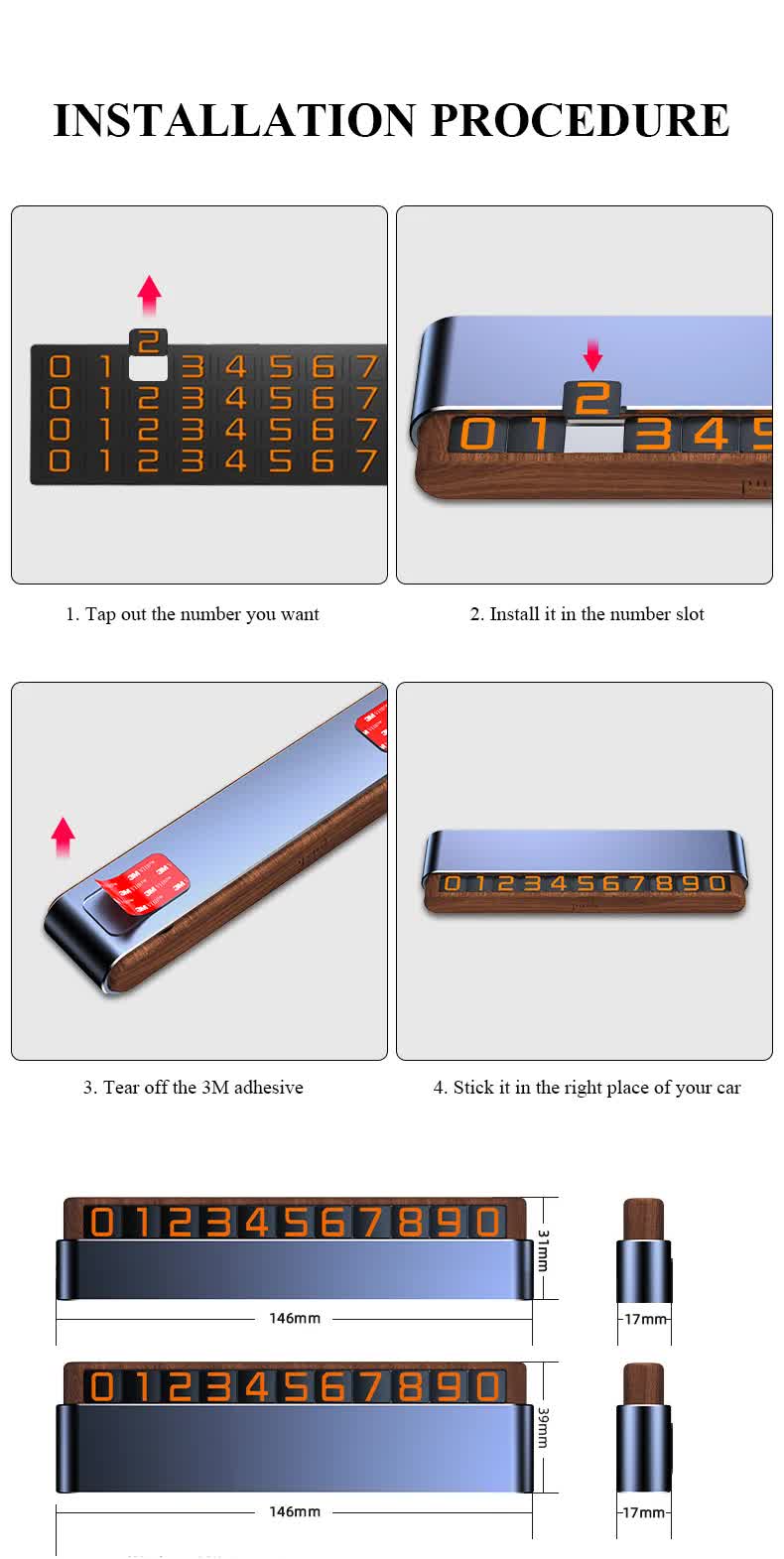 Silver Premium Alloy and Wood Temporary Parking Card - Sliding Design for Privacy, Includes 6 Number Sets 5
