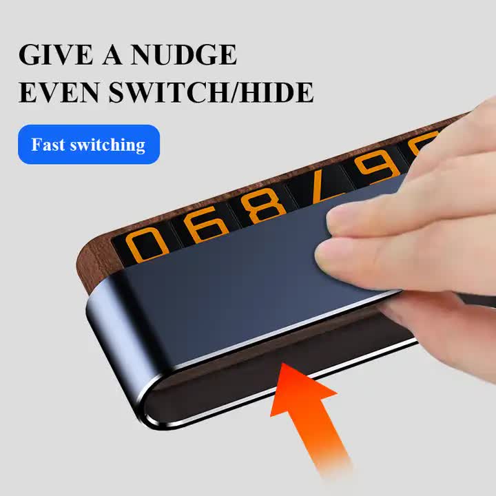 Silver Dual-Number Alloy and Wood Temporary Parking Card - Sliding Privacy Design, Includes 8 Number Sets 3