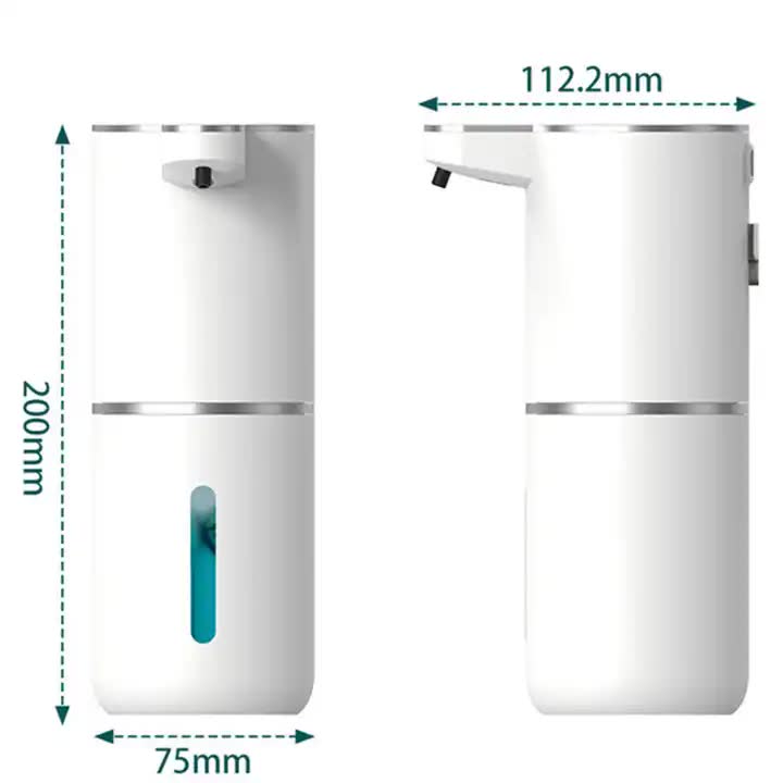White Automatic Foaming Soap Dispenser with Rechargeable Battery, Touch Control, and 380ml Capacity - IPX5 Waterproof 5