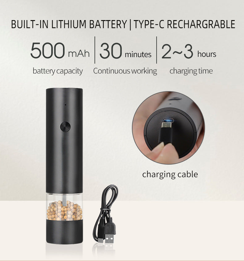 Rechargeable Electric Salt and Pepper Grinder Set (Includes Two Grinders) - Adjustable Ceramic Grinding Core with USB Charging 4