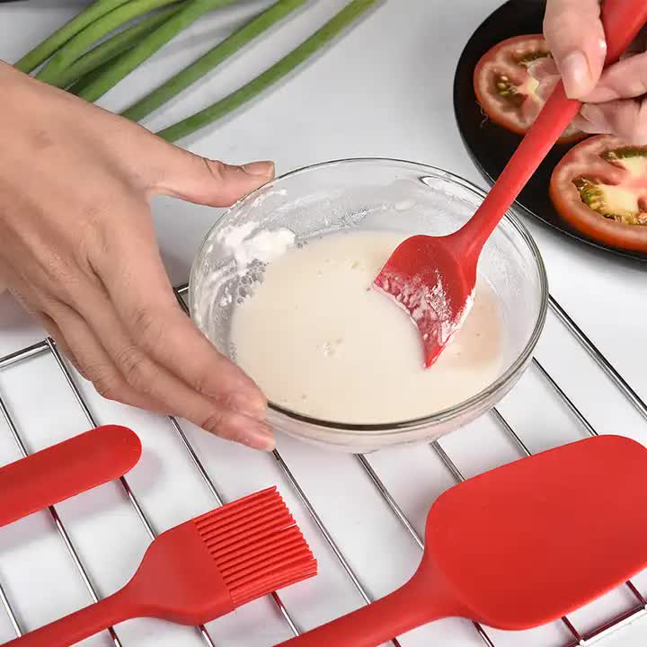 6-Piece Silicone Kitchen Utensil Set - Heat Resistant Baking Tools with Spatulas, Spoon, and Brush (Red)(2 set/12PCS) 3