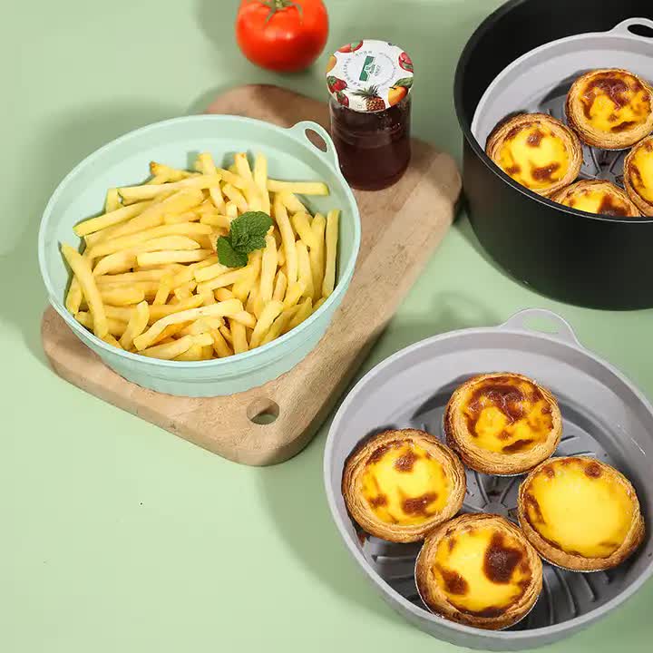 3D Square Air Fryer Silicone Liners - Food-Grade, Non-Stick, Reusable Basket Mats for Air Fryers, Ovens, and Microwaves (4 PCS Green) 4