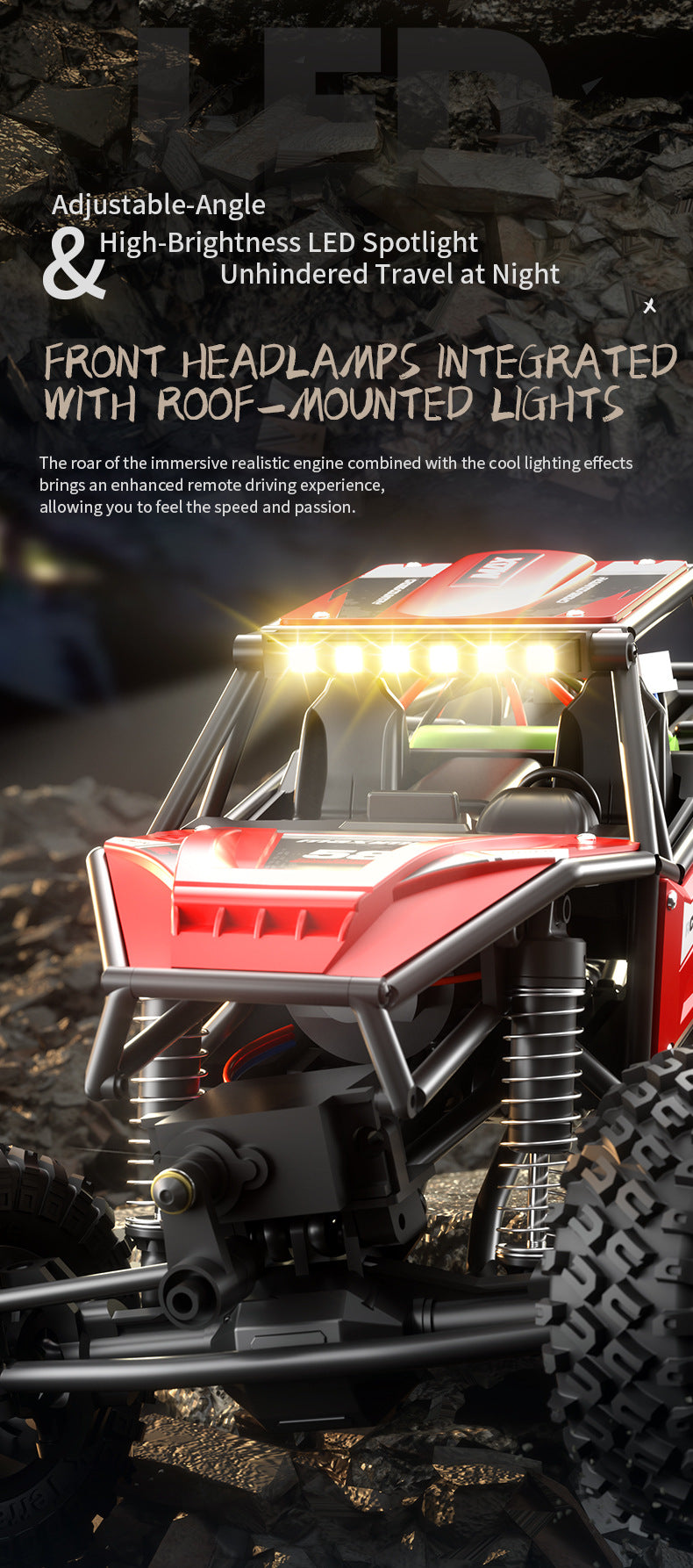 Rock Antelope RC Car - 2.4GHz Simulation Off-Road Climbing Vehicle with Rechargeable Battery (Red) 3