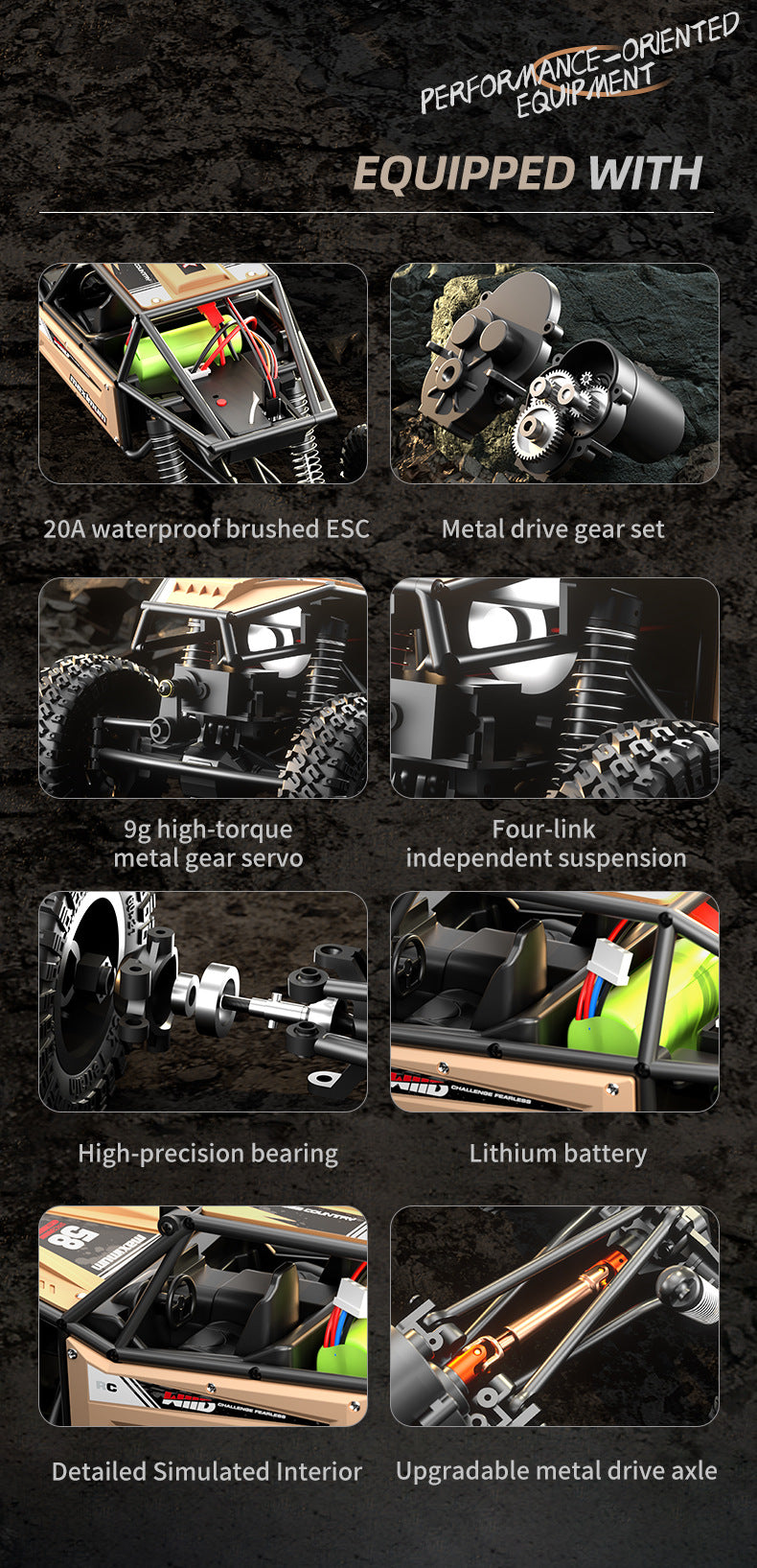 Rock Antelope RC Car - 2.4GHz Simulation Off-Road Climbing Vehicle with Rechargeable Battery (Red) 5