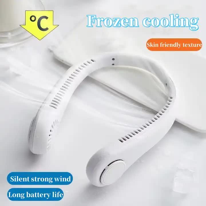 2PCS Black Leafless Hanging Neck Fan - Rechargeable Portable Hands-Free Cooling Fan with 3 Speeds 3