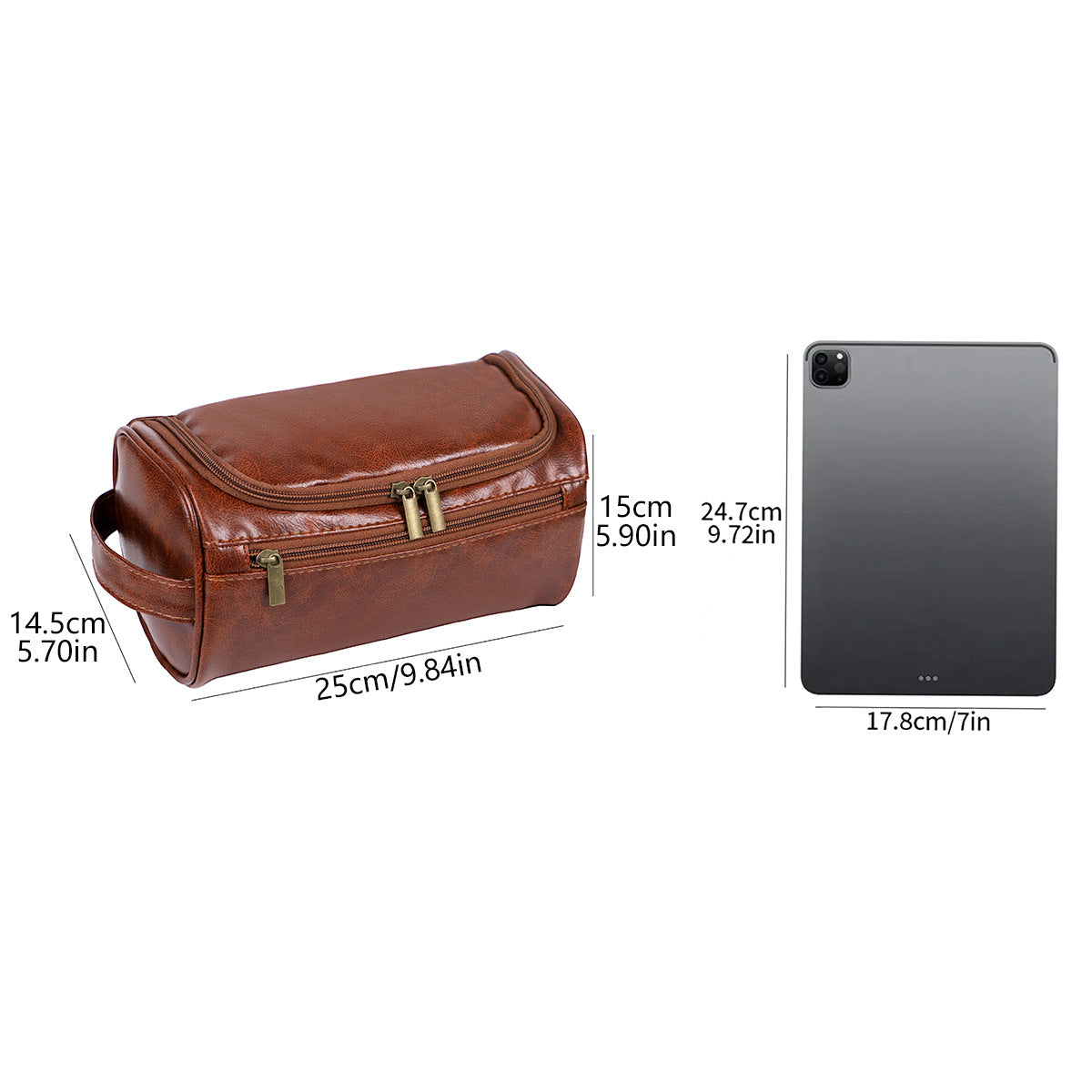 Coffee Large Capacity PU Leather Travel Toiletry Bag - Portable Waterproof Makeup Organizer for Business & Vacation 4