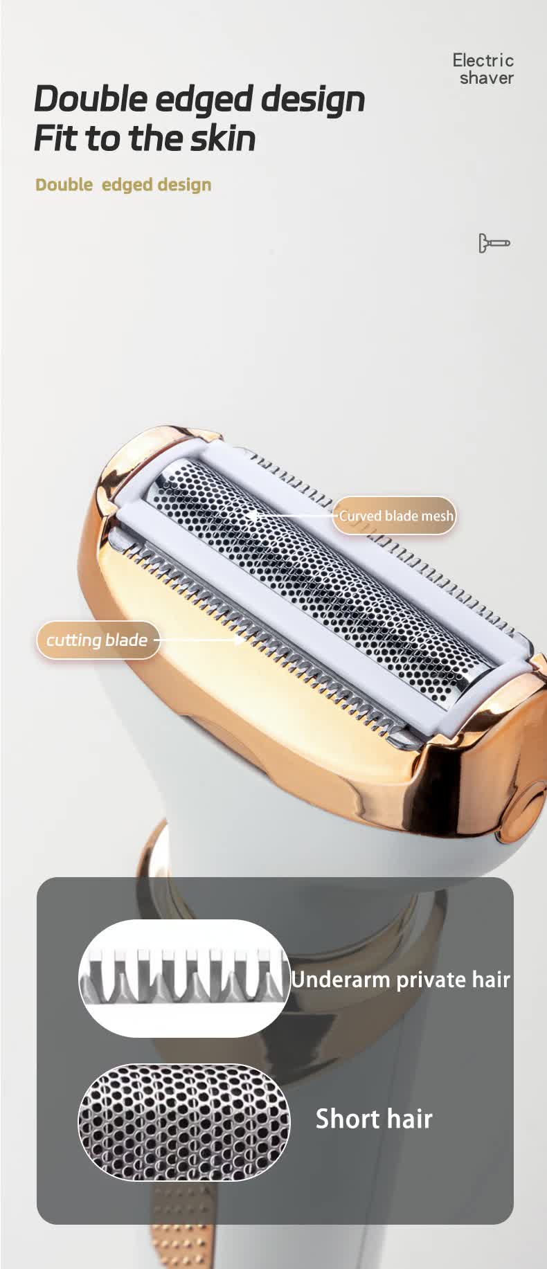 Women's 4-in-1 Electric Hair Removal Razor for Sensitive Areas - Underarm, Bikini Line & Body Grooming (3021 white) 5