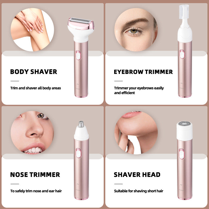 4-in-1 Women's Electric Hair Removal Trimmer - Multifunctional Grooming Kit for Underarms, Bikini, Nose & Eyebrows 3