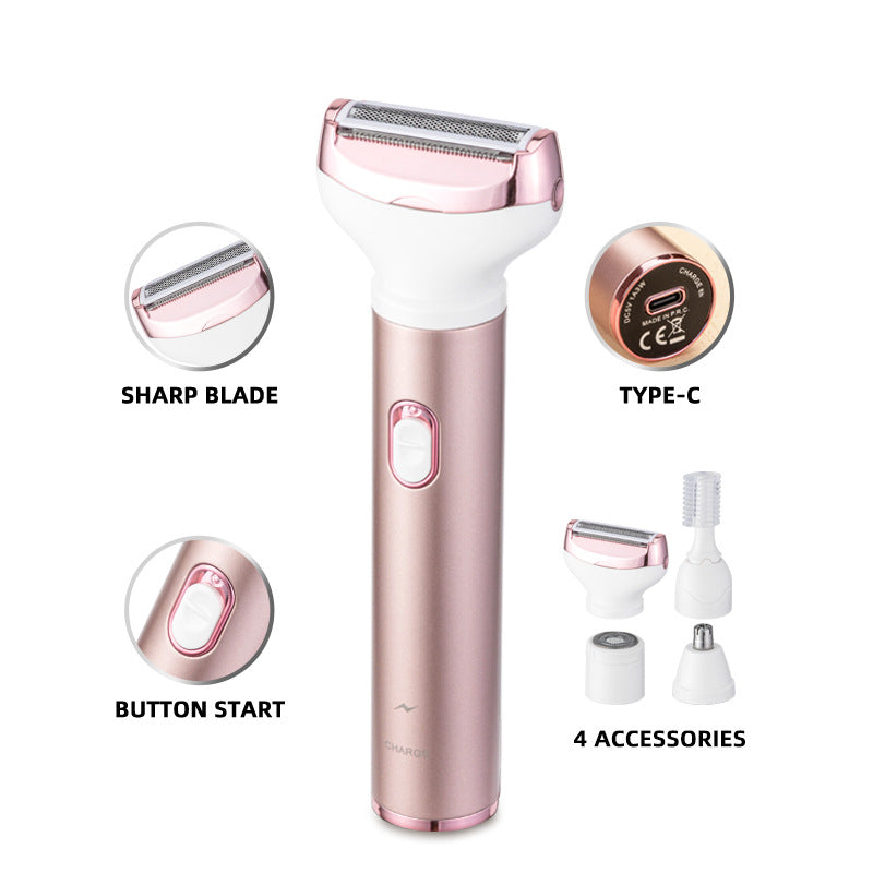 4-in-1 Women's Electric Hair Removal Trimmer - Multifunctional Grooming Kit for Underarms, Bikini, Nose & Eyebrows 4