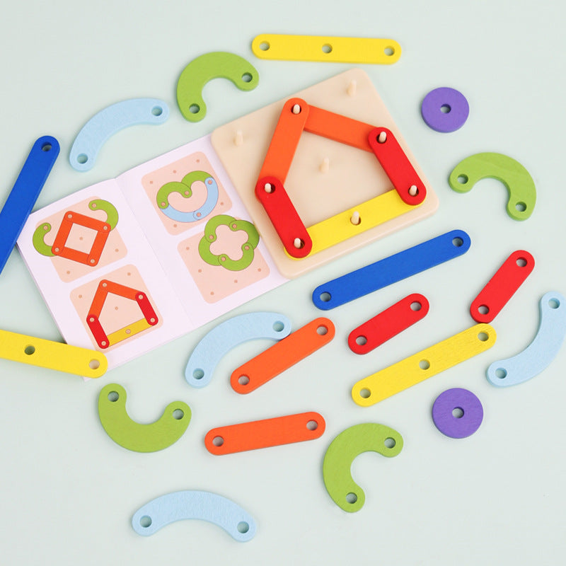 Children's Wooden Two-Player Creative Pegboard - Educational Toy for Number, Color, and Shape Recognition 3