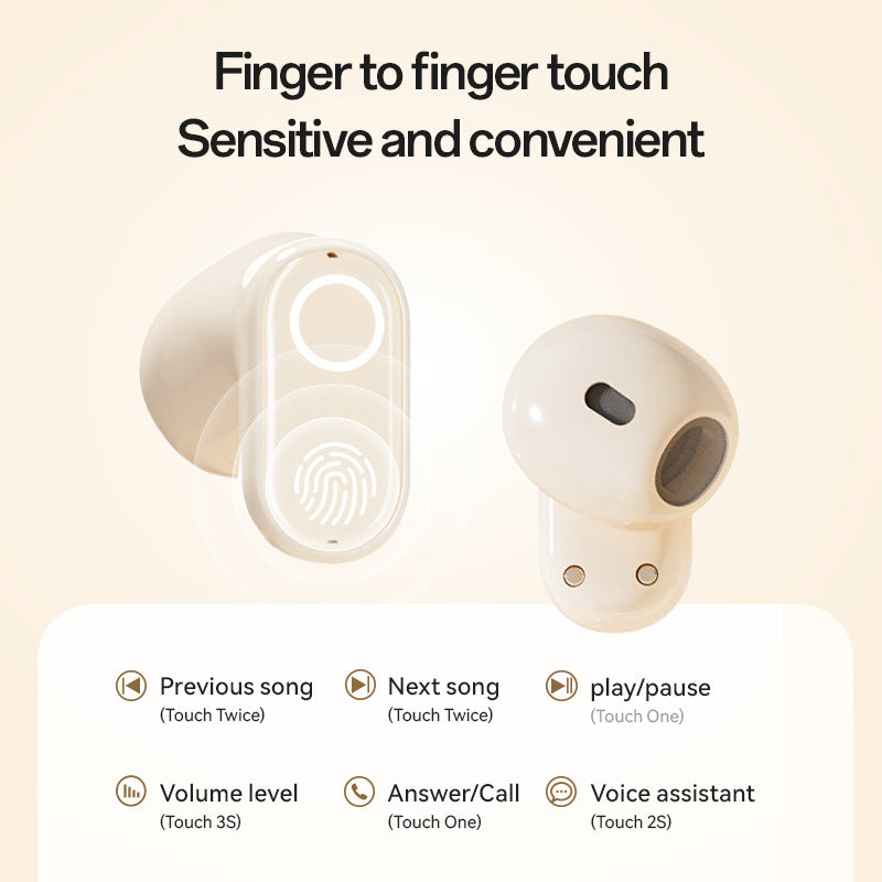 Beige M84 Short Handle Plated In-Ear Bluetooth Earphones - Noise-Cancelling, Wireless, Retro Minimalist Design 3