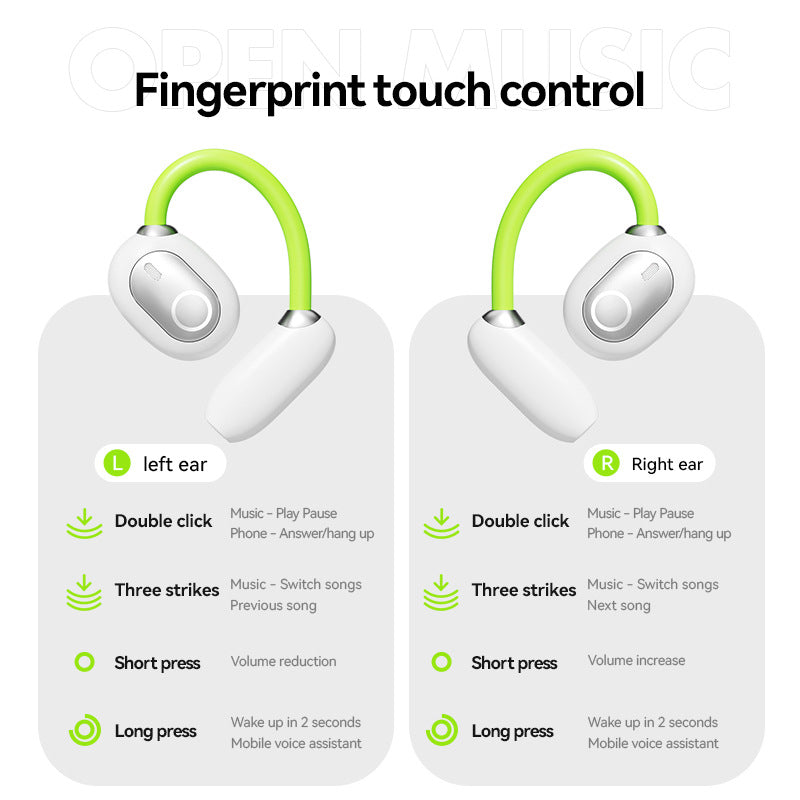 Green M80 Transparent OWS Over-Ear Bluetooth Earphones - Wireless, Clear Sound, Stylish Design 4
