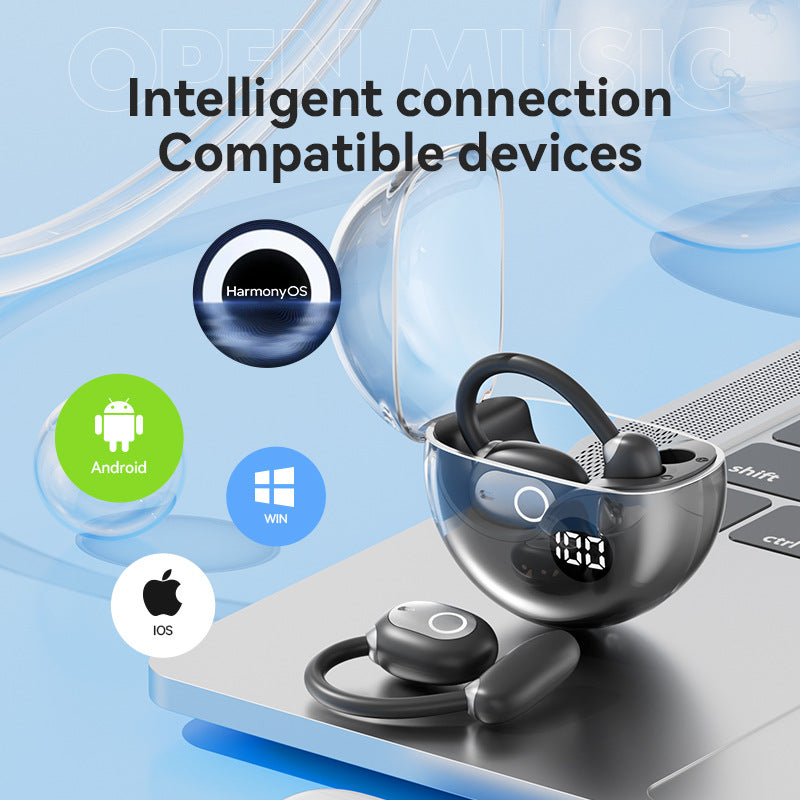 Black M80 Transparent OWS Over-Ear Bluetooth Earphones - Wireless, Clear Sound, Stylish Design 5