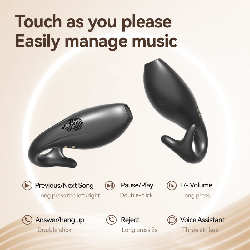 Black Dolphin M66 Clip-on Bluetooth Earphones - Wireless, 8+ Hours Battery, 15m Transmission Range, Durable PC+ABS Material 5