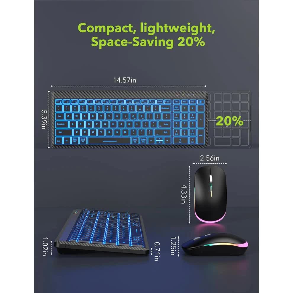 Ultra-Thin Wireless Backlit Keyboard & Mouse Combo - Rechargeable, Multi-Device Bluetooth for Mac, Windows, iOS 4