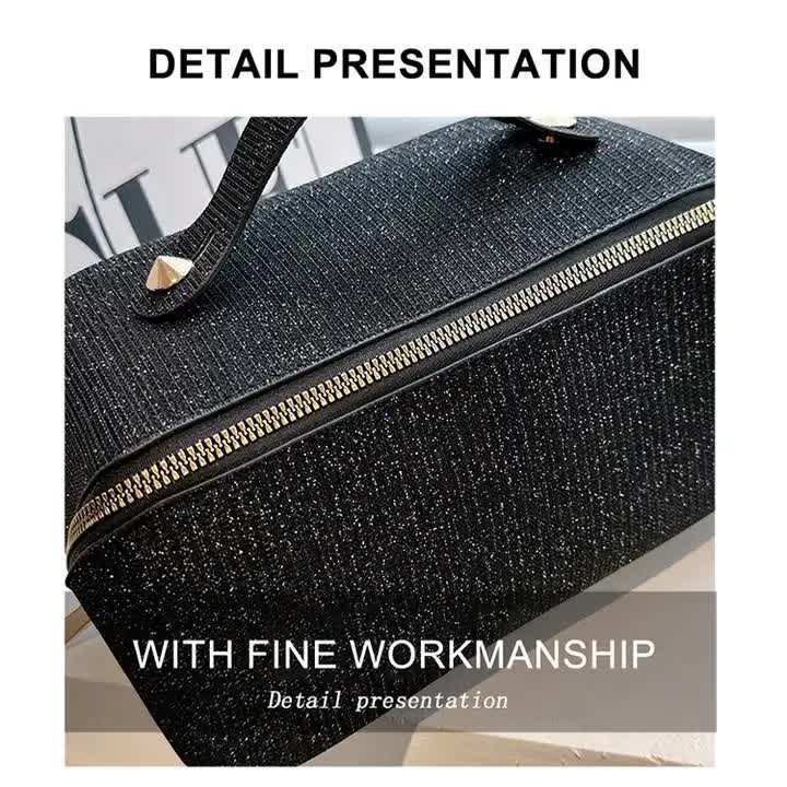 Silver Shiny Large Capacity Makeup Bag - Multi-Function Travel Toiletry Organizer, Handheld Cosmetic Storage Bag 3