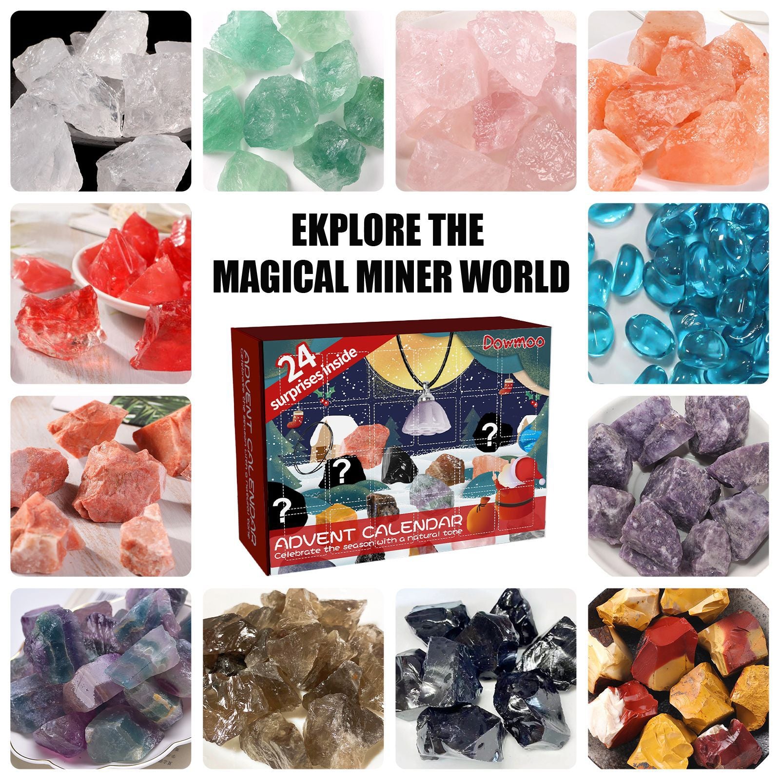 Dowmoo Christmas Advent Calendar Mineral Blind Box - 24-Box Countdown Calendar, Toy Surprise Gift 4